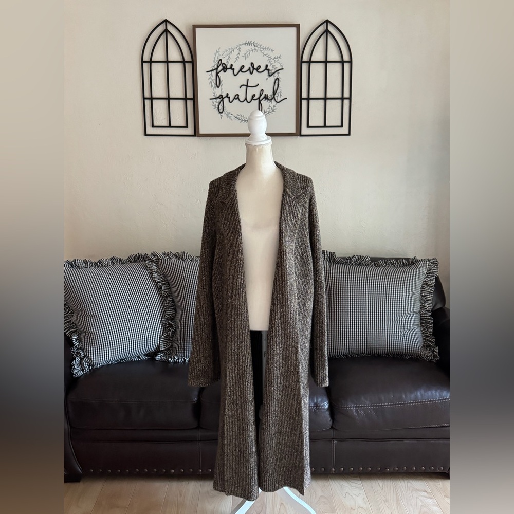 Lauren Ralph Lauren Brown Gold Metallic Knitted Maxi Long Sweater Coat Size 3X - Picture 8 of 13